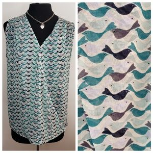 CAbi sleeveless tweet top crossover blouse